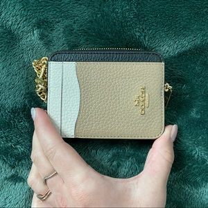 Coach Zip Card Case In Colorblock Refined Pebble Leather Brand New